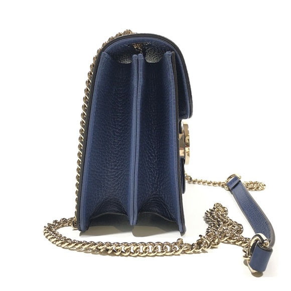 GUCCI INTERLOCKING G LEATHER CROSSBODY / SHOULDER BAG -BLUE -NWT - Picture 3 of 10